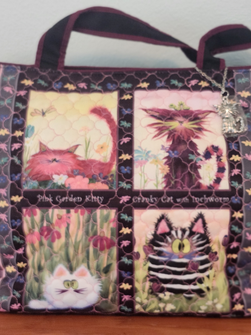 Whimsical Cat Garden Tote Bag with Makeup Bag